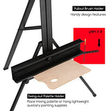 MEEDEN Studio Aluminum Single-Mast Easel, Adjustable Artist Professional Tripod Easel Floor Display Easel Stand with Swing-Out Palette Holder & Brush Rest, Hold Canvas Art up to 34''