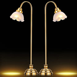 HyDren Miniature Dollhouse Floor Lamp, 1/12 Scale Miniature Furniture LED Light Furniture Dollhouse Accessories, Battery Operated Dollhouse Lights for Dollhouse Decoration (2 Pcs), Gold