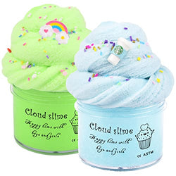 2 Pack Cloud Slime Kit, Super Soft and Non-Sticky, Sky Blue and Green Cloud Slime with Slime Accessories, Scented Fluffy Slime, Educational Toys for Girls Boys, Stress Relief Toy