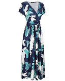 OUGES Women's V-Neck Pattern Pocket Maxi Long Dress(Floral-8,L)