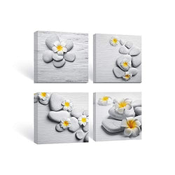 SUMGAR Framed Wall Art Bathroom Gray Yellow Flower Pictures Floral Canvas Paintings Zen Decor 4 Panel,12x12 in