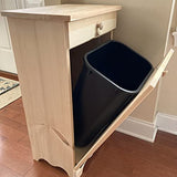 Tilt Out Wooden Trash Bin/Wood Garbage Can/Pull Open Cabinet with Drawer/Hideaway/Unfinished Pine / 10 Gallon/Amish Handcrafted/Made in USA