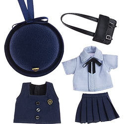 OB11 Size Costume 5 Pieces=Shirt+Shorts+Hat+Bag+Vest Kindergarten Uniform 1/12 BJD Doll Clothes Accessories (Blue Dress)