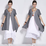 Anysize Soft Linen Cotton Two-Piece Dress Spring Summer Plus Size Dress Y96