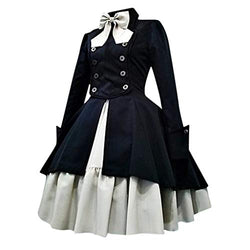 XUEJIN Women Lolita Gothic Dress Vintage Bow Ruffle Cross Embroidery Long Sleeve Renaissance Retro Princess Skirt Black