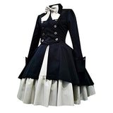 XUEJIN Women Lolita Gothic Dress Vintage Bow Ruffle Cross Embroidery Long Sleeve Renaissance Retro Princess Skirt Black