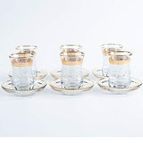 Vintage Turkish Tea Glasses Cups Saucers Set of 6 for Women Serving Drinking Decorative Housewarming Gift Party Espresso Crystal Tray Glassware Teapot Kettle 3.45 oz - 100 ml (Art Decor3)