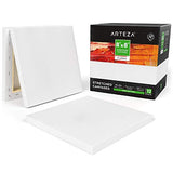 Arteza 8"x8" Stretched White Blank Canvas, Bulk (Pack of 12), Primed 100% Cotton, for Painting, Acrylic Pouring, Oil Paint & Wet Art Media, Canvases for Professional Artist, Hobby Painters & Beginner