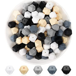 100 Pcs Hexagon Silicone Beads DIY Necklace Bracelet Beads Kit Rubber Beads 14 mm Polygonal Silicon Beads for Keychain Making Handmade Lanyard Craft Bracelet Necklace Jewelry Nursing Accessories