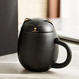 Dianhengmi - Ceramic Mug Cup Set Cute Cat Design, Coffer Mug Cups with Lid, Water Tea Cup With Handle, Unique Style Gift for Office Home Boyfriend Girlfriend Mum - Black