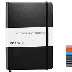 FOROXIN Classic A5 College Ruled Journal Notebooks - 8.3' x 5.7' 80gsm Premium Thick Writing Paper, 192 Pages Hard Cover Notepad, Faux Leather Lined Diary for Women & Men, Black