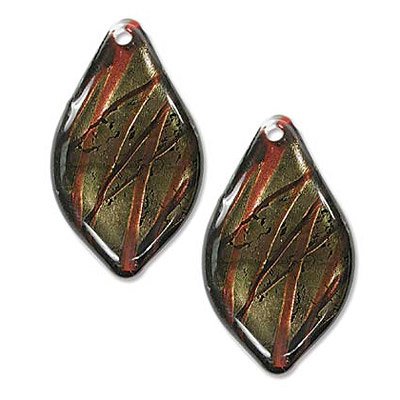 Beadaholique Murano Style Glass Gold Foil Black and Red Small Leaf Pendants For Earrings (2)