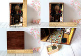 Book nook street with light, door window miniature diorama room box. Shelf insert