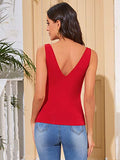 Romwe Women's Casual V-Neck Sleeveless Camisole Slim Fit Summer Tank Cami Top Red Small