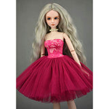 Prettyia Elegant Garments Tube Top Dress Wedding Gown Outfits for 1/4 BJD Girl Dolls Dress Up (Rose Red)