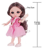 Beem Jun 6 Inch Mini Girl Bjd Dolls 16 cm Ball Joints Doll with Accessories Small Cute Pups Grey Eyes Adorable Clothing Dress Up Pink Princess Outfit Dolly Best Gift for 3 Years+(Pink)