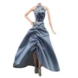 PANDA SUPERSTORE Handmade Halter Top Evening Gown Grey Wedding Party Dress Doll Clothes for 11.5 inch Doll