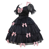 Womem's Elegant Solid Color Party Dress Puff Sleeve/Sleeveless Halter Dress (S, Black)