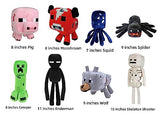Song Voice 8-Pack Game Plush (2023 New Suit) Creeper Plush, Enderman Plush, Baby Wolf, Baby Pig, Spider, Baby Mooshroom, Skeleton Shooter, Squid Stuffed Animals Toys，Great Gift for Children and Fans.