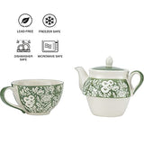 Taimei Teatime Ceramic Tea for One Set, Set of 2, 15 OZ Teapot with Infuser and Cup Set for One, Green&Grey Tea Set for Loose Leaf Tea, Tea Set Gift for Women, Adults, Couples