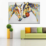 ZENDA Horse Portrait Painting Horse Oil Painting Canvas Wall Art for Living Room Decoration Framed and Ready to Hang (in Love, 47X31in)