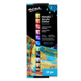 Mont Marte Premium Metallic Acrylic Paint Set, 12 x 1.02oz (36ml) Tubes, 12 Colors, Suitable for Most Surfaces Including Canvas, Card, Paper and Wood