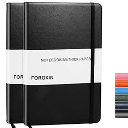 FOROXIN 2 Pack Classic A5 Lined Journal Notebooks - 192 Pages Hard Cover College Ruled Notepad, 8.3' x 5.7' 80gsm Premium Thick Writing Paper, Faux Leather Diary for Women & Men, Black