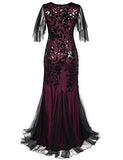 PrettyGuide Women's Evening Dress 1920s Sequin Deco Mermaid Hem Maxi Long Ball Gown Burgundy M