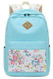 School Backpacks for Teen Girls Bookbags Lightweight Canvas Backpack Schoolbag Set (Turquoise-Flower)