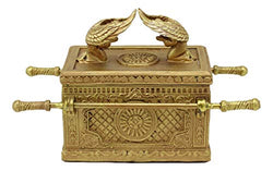 Ebros Matte Gold Holy Ark Of The Covenant With Ten Commandments Rod of Aaron and Manna Religious Decorative Figurine Trinket Box Collectible Judaic Israel Historic Model Replica (1:10 Scale 5.25"Long)