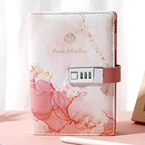 Marble Diary with Lock for Girls Women Leather Journal with Lock Diary for Women with Pen Holder Refillable Personal Password Locking Diary B6 Girls Diary with Combination Lock, 8.2 × 5.3 inches, Pinkish-orange