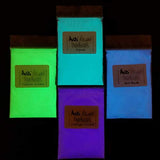 Glow in The Dark Pigment Powder - Neutral in Daylight; 4 Color Glow Powder Pack 15g Each; Sky Blue, Yellow Green, Aqua, Indigo Violet for Resin, Epoxy, Slime, Nail Polish, Paint