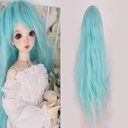 9-10 Inch BJD SD Doll Wig 1/3 Heat Resistant Long Cyan Kinky Curly Natural BJD SD Doll Wig Fiber Doll Hair Wig