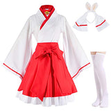 Japanese anime red and white kimono fox cosplay costume with socks size S(Asia M)