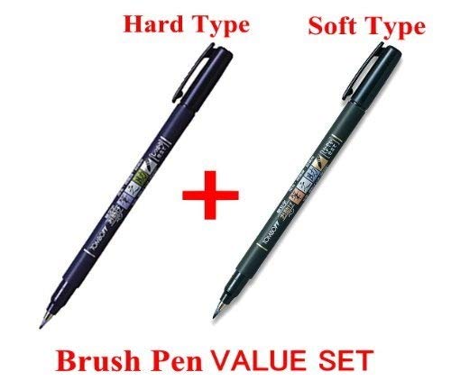 2Pacs X Tombow Fudenosuke Brush Pen / Soft Type & Hard Type (Each 2 Pens) / Total 4 Pens Set