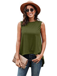 Romwe Women's Summer Sleeveless Curved Hem Asymmetric Tunic Tops Blouse Shirts Army Green Medium