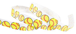 Softball Ribbon for Crafts, Yellow Ribbon-HipGirl 3/8" Sports Printed Grosgrain Ribbon-Softball,