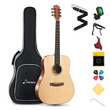 Donner Acoustic Guitar for Beginner Adult Full Size Dreadnought Acustica Guitarra Starter Bundle Kit with Gig Bag Strap Tuner Capo Pickguard String 4 Picks Cloth, Right Hand 41 Inch Natural, DAG-1