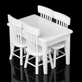 VORCOOL 5pcs 1/12 Dollhouse Miniature Dining Table Chair Wooden Furniture Set (White)