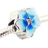 CKK Fits Pandora Charms Bracelets 925 Sterling Silver Beads Blue Plumeria Floral Bead Charms for