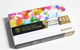 Mungyo Professional Half Pan Size Water Colors Set in Tin Case/Integral Mixing Palette in The lid (12 Colors)