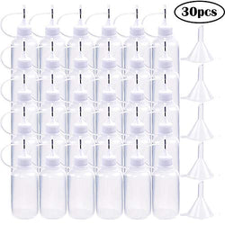 DEPEPE 30pcs Needle Applicator Tip Bottles, 1oz 30ml Translucent Glue Bottles, with 5 Plastic Funnels, for DIY Quilling Craft, Acrylic Painting