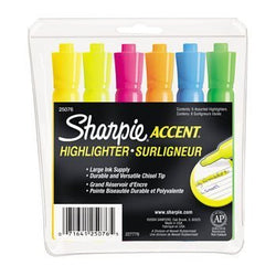 Sharpie 25076 Accent Tank Style Highlighter Chisel Tip Assorted Colors 6/Set