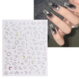JMEOWIO 12 Sheets Aurora Nail Art Stickers Decals Self-Adhesive Pegatinas Uñas Holographic Moon Star Glitter Nail Supplies Nail Art Design Decoration Accessories