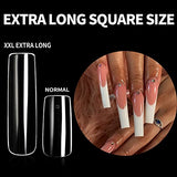 UNA GELLA Full Cover Nail Tips Square Nails Tips 120 PCS No C Curve Nail Tips XXL Extra Long Nail Tips Full Cover Square Straight Tips No C Curved Fake Nails Tapered Square Nails For Acrylic Nails For Salon Home DIY with Box