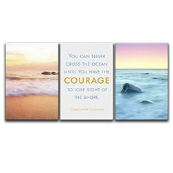 3 Panel Seascape of Waves on The Seashore with Inspirational Quotes Gallery 24 x36 x 3 Panels
