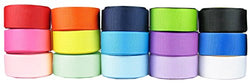 Hipgirl 75yd (15 x 5yd) 3/8" Solid Grosgrain Fabric Ribbon Set For Gift Package Wrapping, Hair