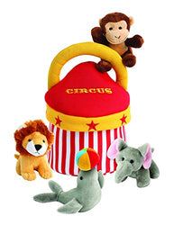 Plush Circus Animals Sound Toys with Carrier | Plush Animal Toy Baby Gift | Toddler Gift (Circus Friends)