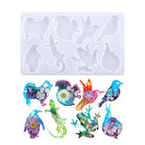 TEEWAL 2pcs Animal Silicone Mold Animal Octopus Whale Jellyfish Bird Frog Multiple Keyring Silicone Mold for Christmas Gifts Halloween Gifts Etc
