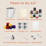 Candle Making Kit for Adults - Easy Use Homemade Candle Kit - DIY Candle Making Kit for Beginners - Candle Maker Kit Include 12.7oz Soy Wax, 50 Wicks, 4 Color Dyes, 4 Oil Scents, & More